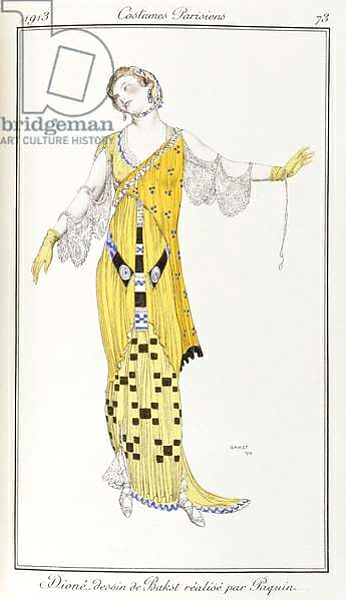 Постер Parisian clothing: Dione-drawing by Bakst executed by Paquin, 1913 с типом исполнения На холсте без рамы