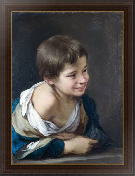 Постер Крестьянский мальчик, наклоняющийся через оконную раму с типом исполнения На холсте в раме в багетной раме 1.023.151
