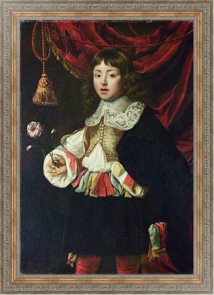 Постер Портрет мальчика, держащего розу с типом исполнения На холсте в раме в багетной раме 484.M48.310