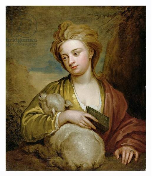 Постер Portrait of a Woman as St. Agnes, traditionally identified as Catherine Voss, c.1705-10 с типом исполнения На холсте в раме в багетной раме 221-03