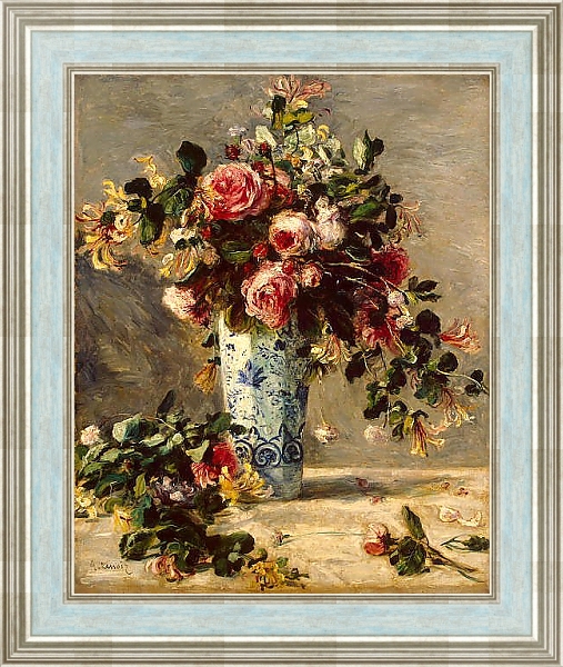 Постер Розы и жасмин в дельфтской вазе с типом исполнения На холсте в раме в багетной раме NA053.0.114