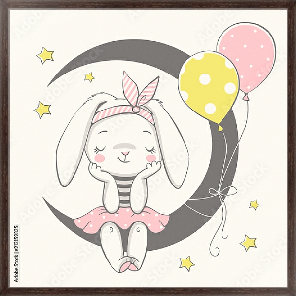 Постер Девочка-зайчик, сидящая на луне с типом исполнения На холсте в раме в багетной раме 221-02