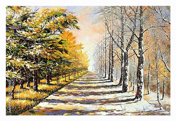 Постер Аллегория на тему зима-осень с типом исполнения На холсте в раме в багетной раме 221-03
