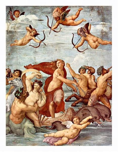 Постер Фрески из виллы Фарнезина, настенная фреска. Триумф Галатеи с типом исполнения На холсте в раме в багетной раме 221-03
