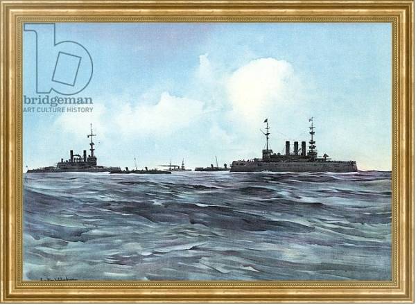 Постер The Indiana and New York Flanked and Guarded by Torpedo-Boats and Cruisers с типом исполнения На холсте в раме в багетной раме NA033.1.051
