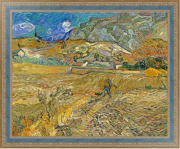 Постер Огороженное пшеничное поле с крестьянином с типом исполнения На холсте в раме в багетной раме 484.M48.685