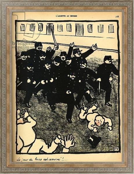 Постер A police brigade charges a group of demonstrators, 1902 с типом исполнения На холсте в раме в багетной раме 484.M48.310