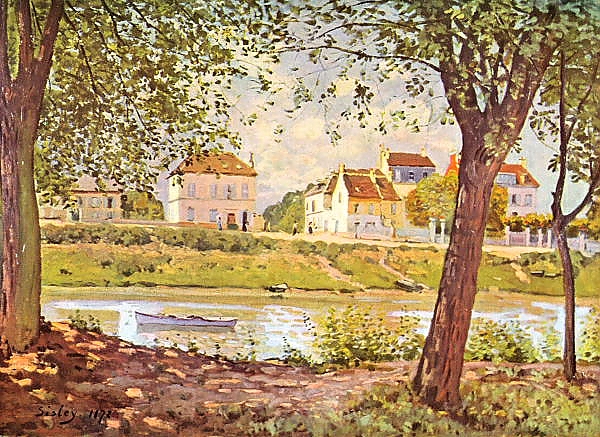 Постер Деревня на берегу Сены с типом исполнения На холсте без рамы