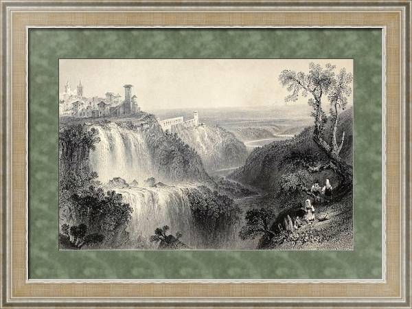 Постер Tivoli waterfalls, near Rome, Italy. Original, created by W. H. Bartlett and E. Brandard, published  с типом исполнения Акварель в раме в багетной раме 485.M40.584