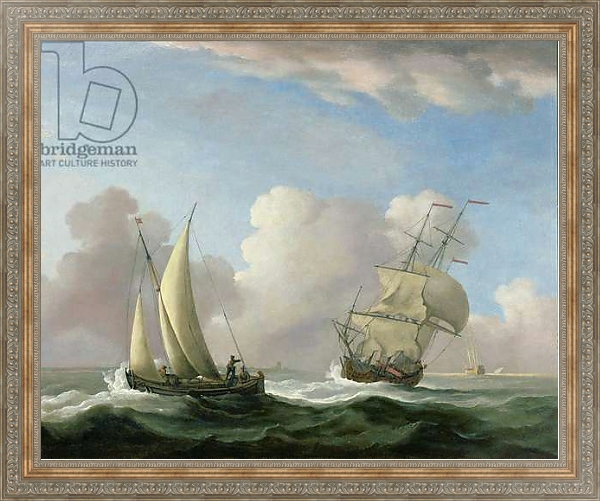 Постер A Man-o'-War in a Swell and a Sailing Boat с типом исполнения На холсте в раме в багетной раме 484.M48.310