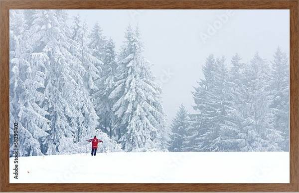 Постер Лыжник в зимнем лесу с типом исполнения На холсте в раме в багетной раме 1727.4310