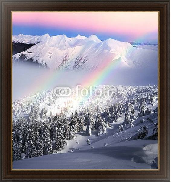 Постер Радуга в снежных горах с типом исполнения На холсте в раме в багетной раме 1.023.151