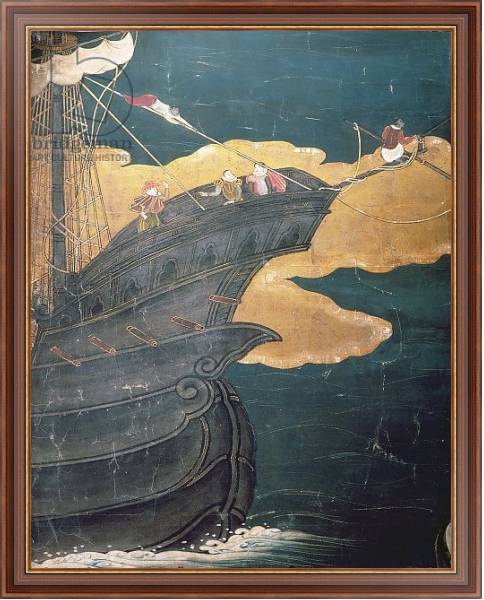 Постер The Arrival of the Portuguese in Japan, detail of ship's prow, from a Namban Byobu screen, 1594-1618 с типом исполнения На холсте в раме в багетной раме 35-M719P-83