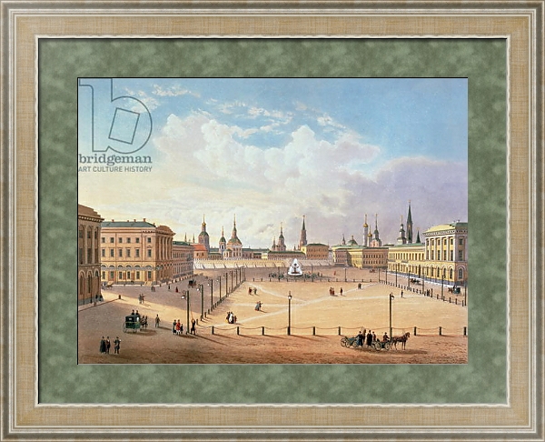 Постер The Theatre Square in Moscow, printed by Jacottet and Bachelier, 1830s с типом исполнения Акварель в раме в багетной раме 485.M40.584