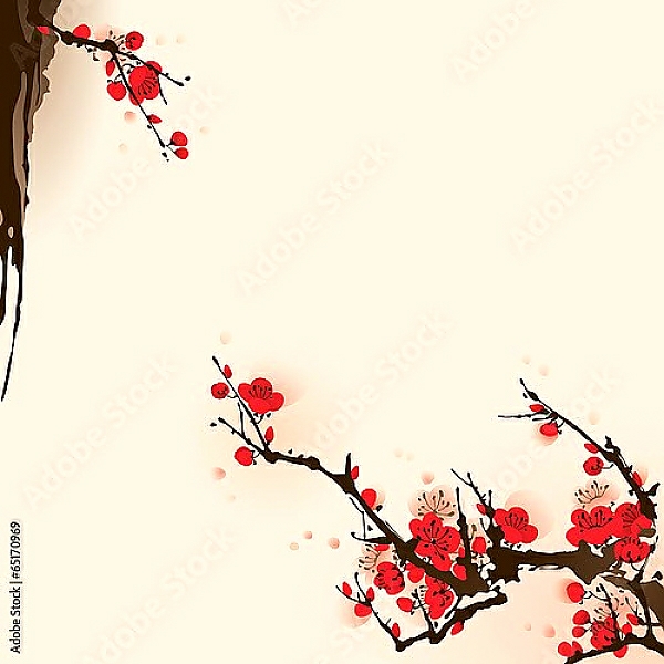 Постер Сакура. Цветение с типом исполнения На холсте без рамы