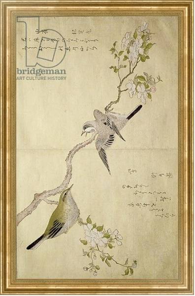 Постер Tit on a bough on the right and a Bush-warbler on a branch on the left с типом исполнения На холсте в раме в багетной раме NA033.1.051