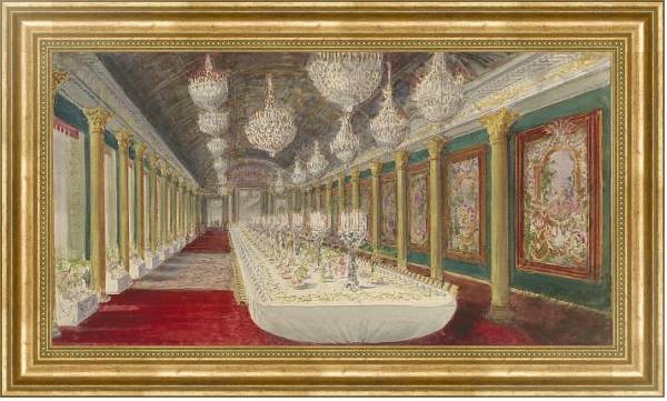 Постер Стол для торжественного обеда в бальном зале замка Компьень с типом исполнения На холсте в раме в багетной раме NA033.1.051