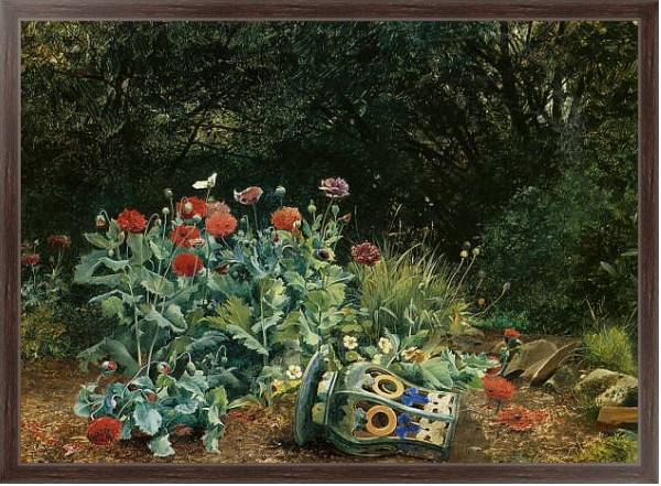 Постер Летние цветы в тихом уголке сада с типом исполнения На холсте в раме в багетной раме 221-02