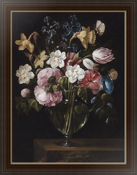 Постер Цветы в стеклянной вазе 5 с типом исполнения На холсте в раме в багетной раме 1.023.151