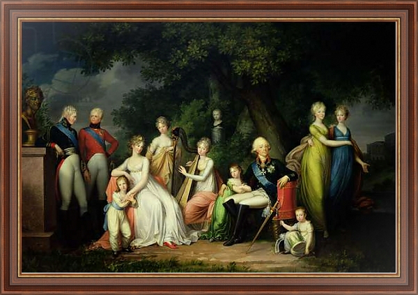 Постер Paul I, Maria Feodorovna and their Children, c.1800 с типом исполнения На холсте в раме в багетной раме 35-M719P-83