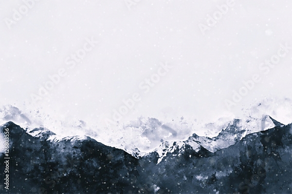 Постер Горный пейзаж зимой с типом исполнения На холсте без рамы