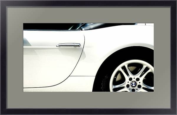 Постер Белый борт BMW с типом исполнения Под стеклом в багетной раме 221-01