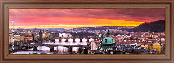 Постер Чехия, Прага. Закат над центральной частью с типом исполнения На холсте в раме в багетной раме 35-M719P-83