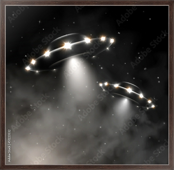 Постер Два НЛО в тумане с типом исполнения На холсте в раме в багетной раме 221-02