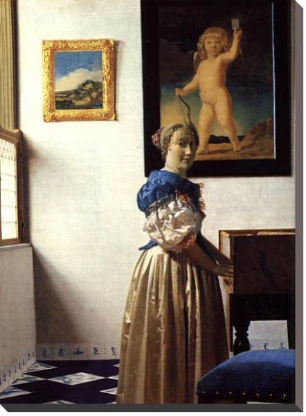 Постер Дама, стоящая у спинета с типом исполнения На холсте без рамы