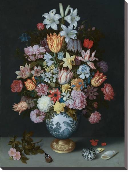 Постер Натюрморт с цветами в вазе с типом исполнения На холсте без рамы