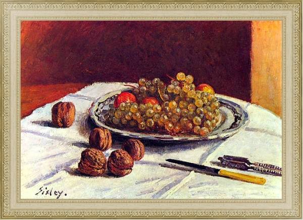 Постер Натюрморт, виноград и орехи с типом исполнения На холсте в раме в багетной раме 484.M48.725
