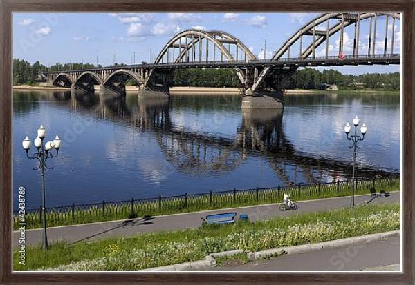 Постер Россия, Рыбинск. Мост через Волгу с типом исполнения На холсте в раме в багетной раме 221-02