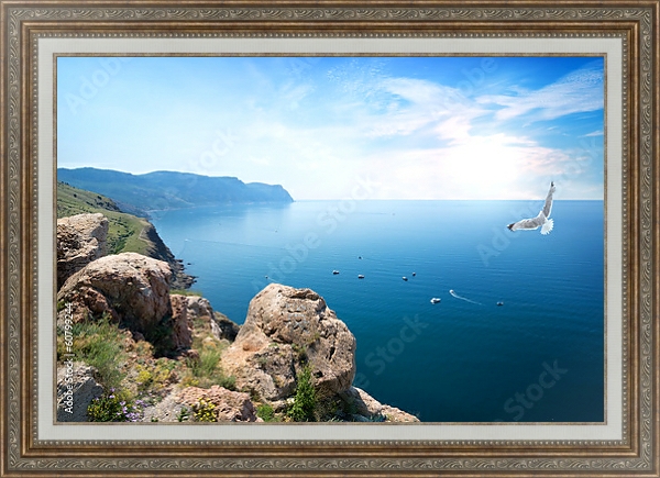 Постер Крым, чайка над морем с типом исполнения На холсте в раме в багетной раме 595.M52.330