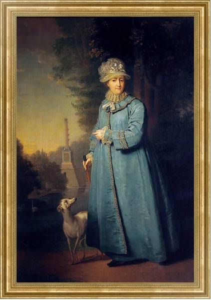 Постер Екатерина II на прогулке в Царскосельском парке (с Чесменской колонной на фоне) с типом исполнения На холсте в раме в багетной раме NA033.1.051