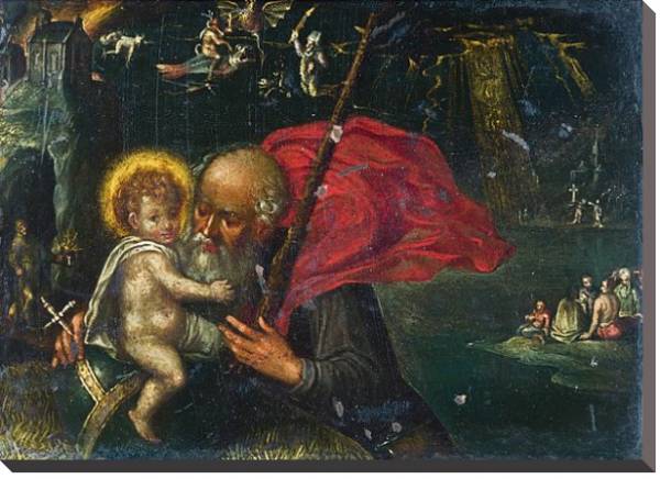 Постер Святой Христофор, несущий невинного младенца с типом исполнения На холсте без рамы