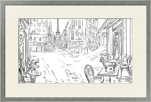 Постер Париж в Ч/Б рисунках #23 с типом исполнения Под стеклом в багетной раме 1727.2510