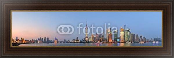 Постер Китай, Шанхай. Большая панорама на закате с типом исполнения На холсте в раме в багетной раме 1.023.151