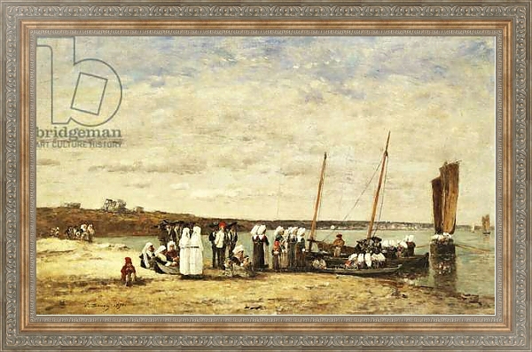 Постер Fisherwomen disembarking from Plougastel, 1870 с типом исполнения На холсте в раме в багетной раме 484.M48.310