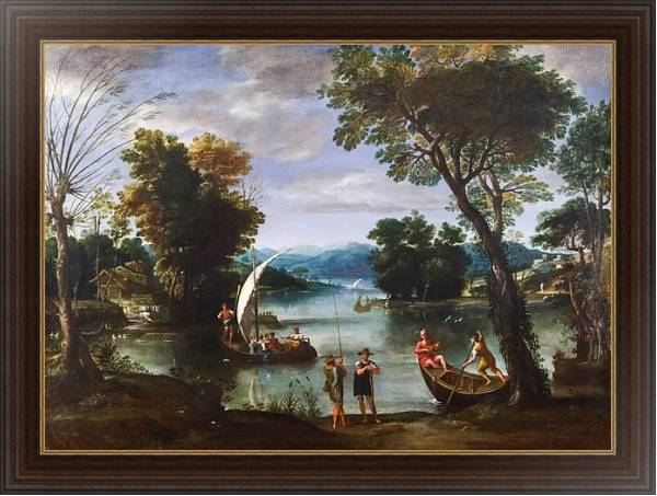 Постер Пейзаж с рекой и лодками с типом исполнения На холсте в раме в багетной раме 1.023.151
