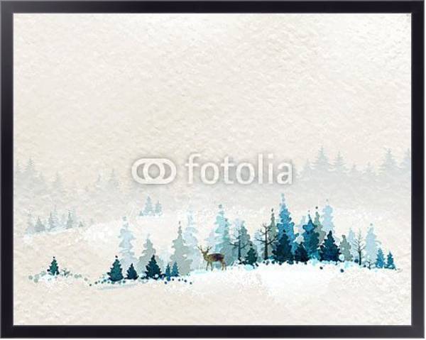 Постер Олень в зимнем лесу с типом исполнения На холсте в раме в багетной раме 221-01