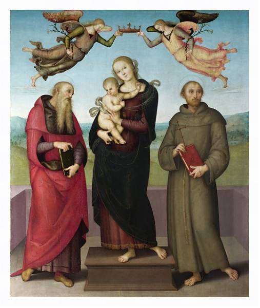 Постер Дева Мария с младенцем и Святыми Жеромом и Франсисом с типом исполнения На холсте в раме в багетной раме 221-03