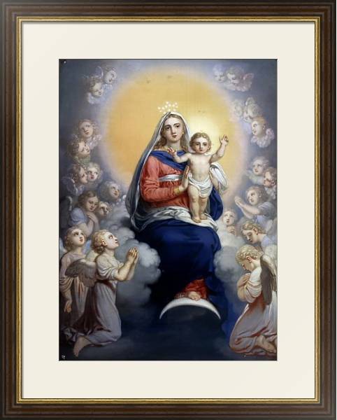 Постер Богоматерь с младенцем в сонме ангелов с типом исполнения Под стеклом в багетной раме 1.023.036