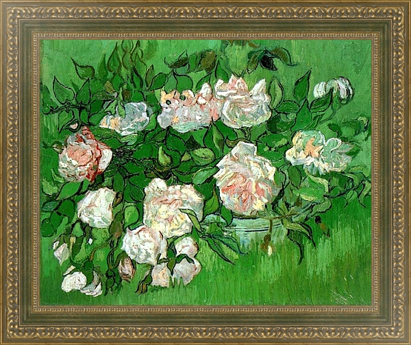 Постер Натюрморт: розовые розы с типом исполнения На холсте в раме в багетной раме 484.M48.640