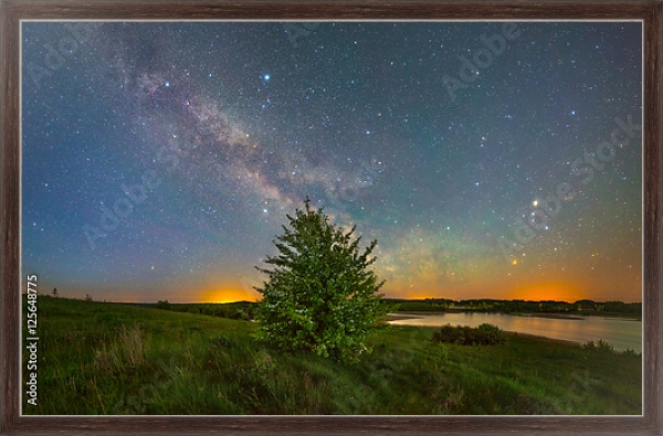 Постер Ночной пейзаж со звездным небом с типом исполнения На холсте в раме в багетной раме 221-02
