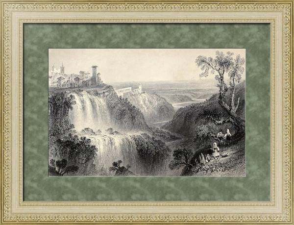 Постер Tivoli waterfalls, near Rome, Italy. Original, created by W. H. Bartlett and E. Brandard, published  с типом исполнения Акварель в раме в багетной раме 484.M48.725