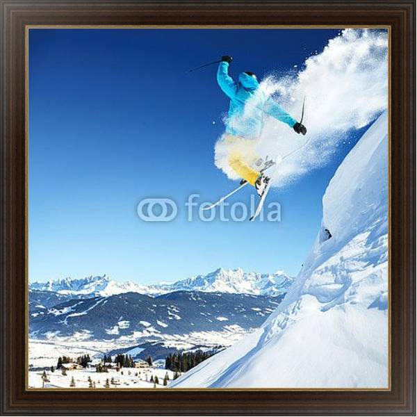 Постер Прыгающий горнолыжник с типом исполнения На холсте в раме в багетной раме 1.023.151