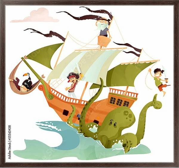 Постер Пираты и осьминог с типом исполнения На холсте в раме в багетной раме 221-02