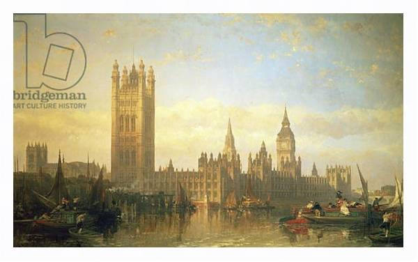 Постер New Palace of Westminster from the River Thames с типом исполнения На холсте в раме в багетной раме 221-03
