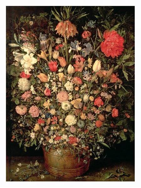 Постер Large bouquet of flowers in a wooden tub, 1606-07, с типом исполнения На холсте в раме в багетной раме 221-03