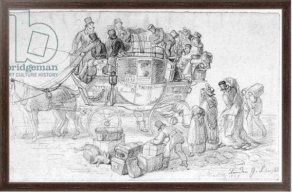 Постер A West Country Mail Coach leaving Piccadilly, 1829 с типом исполнения На холсте в раме в багетной раме 221-02